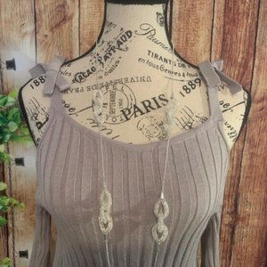 Tie Shoulder Taupe Summer Sweater